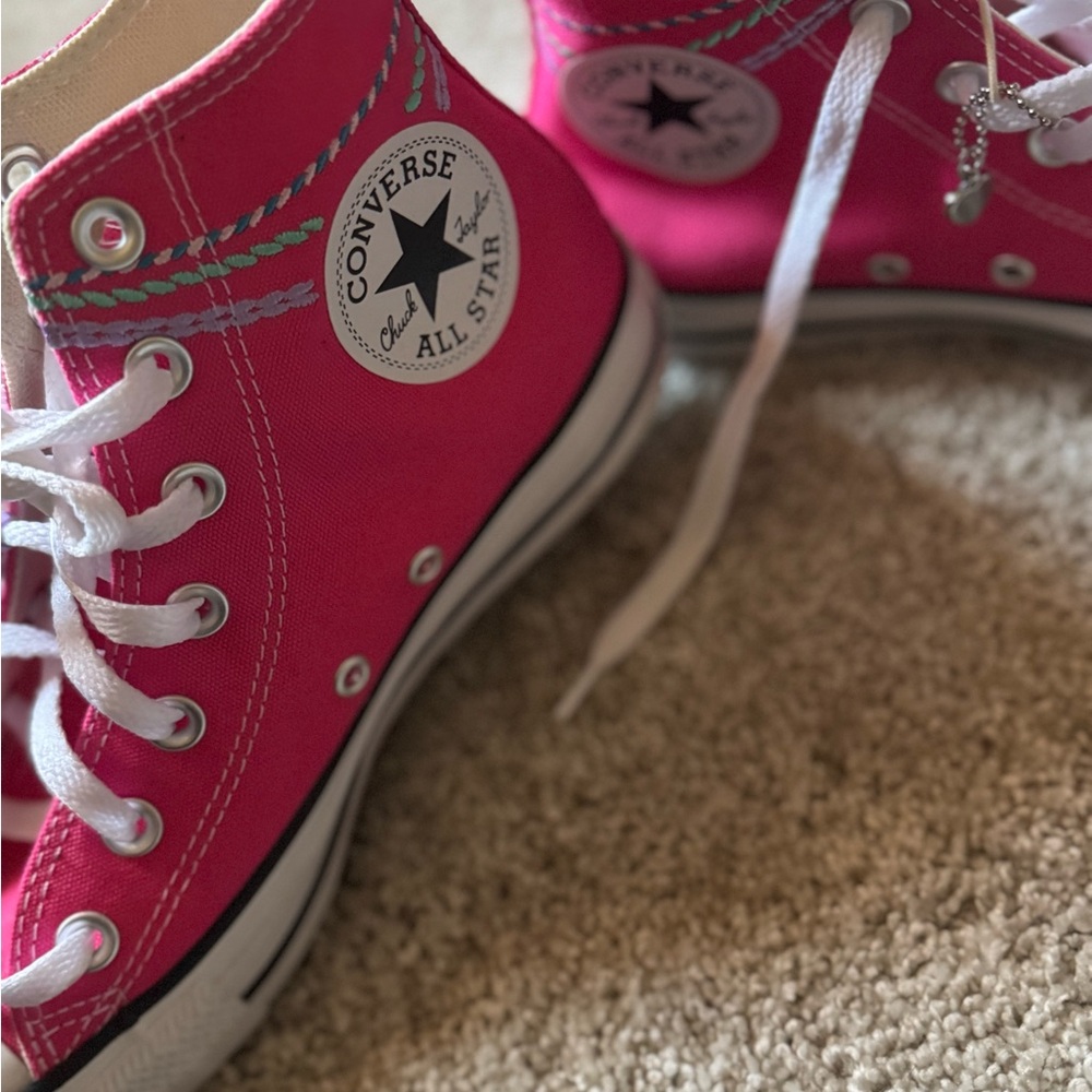 Converse Vibrant Pink High-Tops with Bead Accents